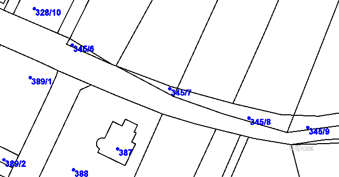 Parcela st. 345/7 v KÚ Řevnice, Katastrální mapa