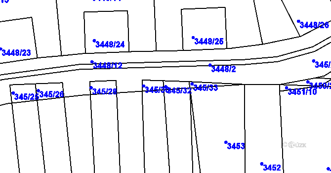 Parcela st. 345/32 v KÚ Řevnice, Katastrální mapa
