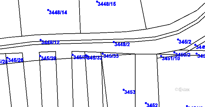Parcela st. 345/33 v KÚ Řevnice, Katastrální mapa