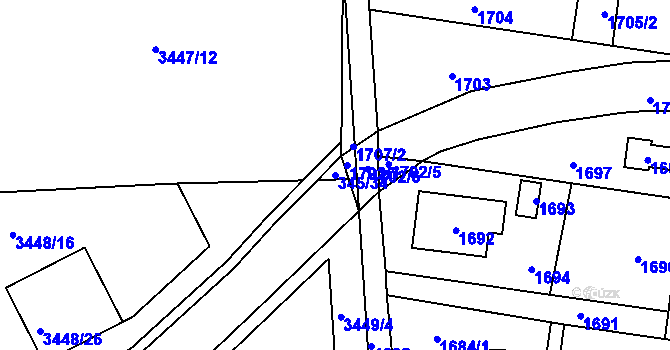 Parcela st. 345/34 v KÚ Řevnice, Katastrální mapa