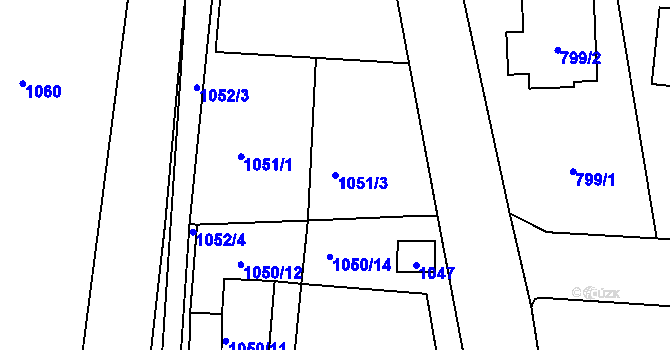 Parcela st. 1051/3 v KÚ Řevnice, Katastrální mapa
