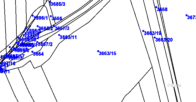 Parcela st. 3663/15 v KÚ Řevnice, Katastrální mapa