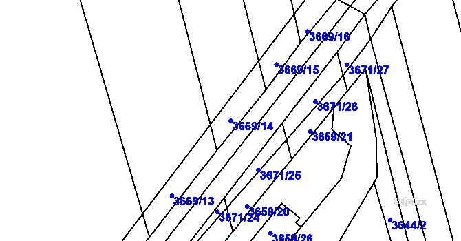 Parcela st. 3669/14 v KÚ Řevnice, Katastrální mapa