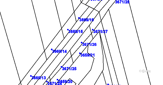 Parcela st. 3671/26 v KÚ Řevnice, Katastrální mapa