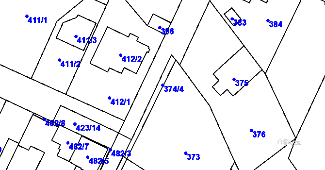 Parcela st. 374/4 v KÚ Řevnice, Katastrální mapa