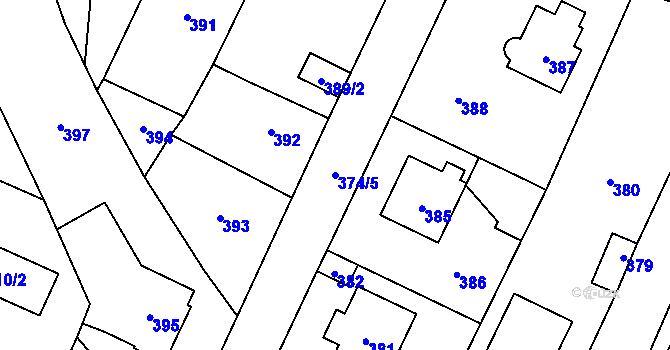 Parcela st. 374/5 v KÚ Řevnice, Katastrální mapa