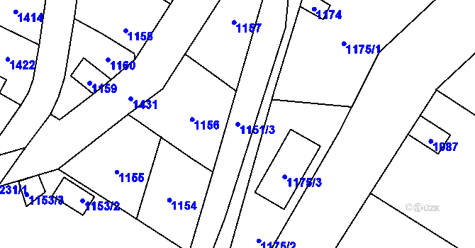 Parcela st. 1151/3 v KÚ Řevnice, Katastrální mapa