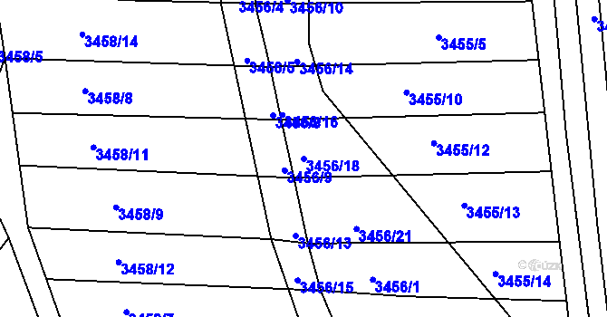 Parcela st. 3456/18 v KÚ Řevnice, Katastrální mapa