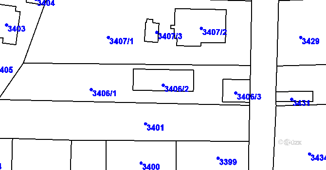 Parcela st. 3406/2 v KÚ Řevnice, Katastrální mapa
