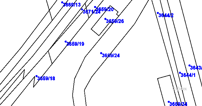 Parcela st. 3659/24 v KÚ Řevnice, Katastrální mapa