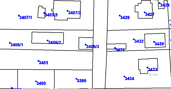 Parcela st. 3406/3 v KÚ Řevnice, Katastrální mapa