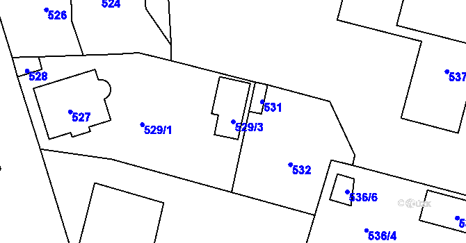 Parcela st. 529/3 v KÚ Řevnice, Katastrální mapa