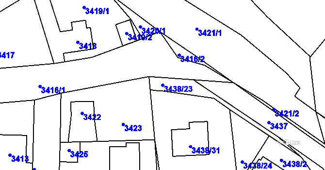 Parcela st. 3438/23 v KÚ Řevnice, Katastrální mapa
