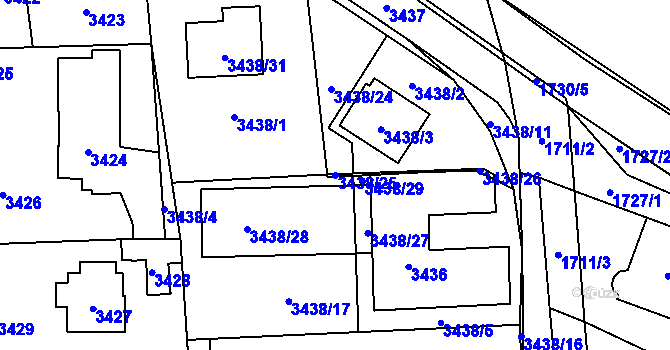 Parcela st. 3438/25 v KÚ Řevnice, Katastrální mapa