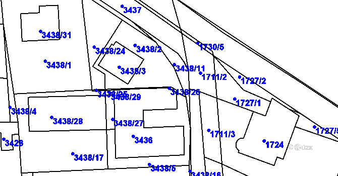 Parcela st. 3438/26 v KÚ Řevnice, Katastrální mapa