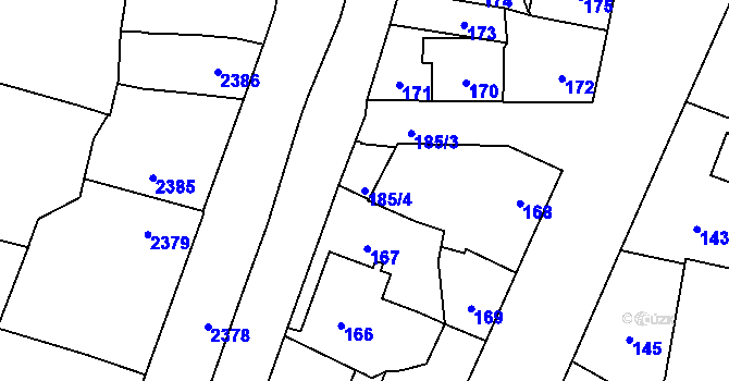 Parcela st. 185/4 v KÚ Řevnice, Katastrální mapa