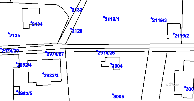 Parcela st. 2974/26 v KÚ Řevnice, Katastrální mapa