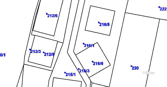 Parcela st. 216/1 v KÚ Řevnice, Katastrální mapa