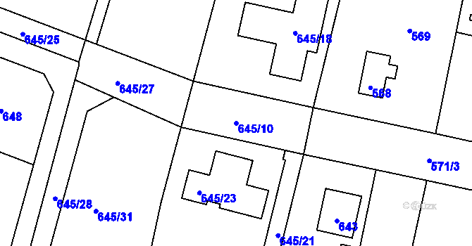 Parcela st. 645/10 v KÚ Řevnice, Katastrální mapa