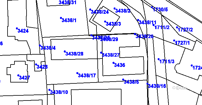 Parcela st. 3438/27 v KÚ Řevnice, Katastrální mapa