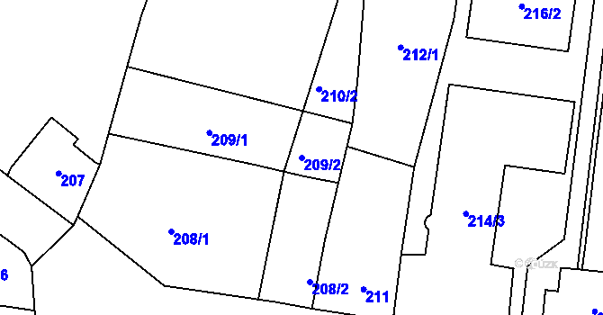 Parcela st. 209/2 v KÚ Řevnice, Katastrální mapa