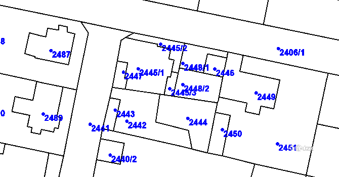 Parcela st. 2445/3 v KÚ Řevnice, Katastrální mapa