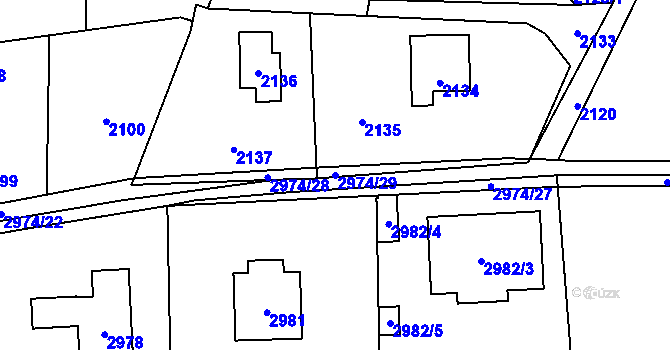 Parcela st. 2974/29 v KÚ Řevnice, Katastrální mapa