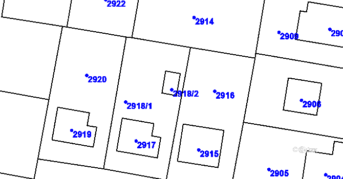 Parcela st. 2918/2 v KÚ Řevnice, Katastrální mapa