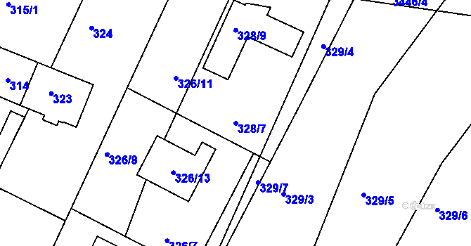 Parcela st. 328/7 v KÚ Řevnice, Katastrální mapa