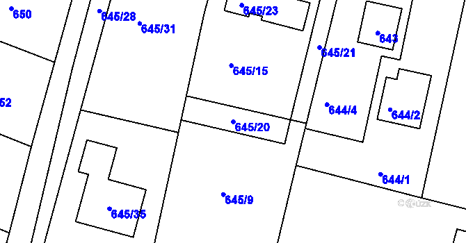 Parcela st. 645/20 v KÚ Řevnice, Katastrální mapa