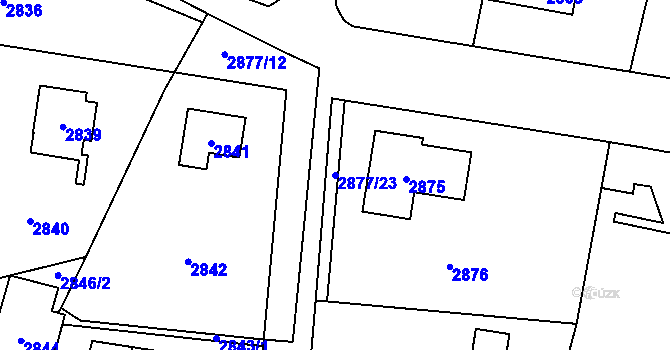 Parcela st. 2877/23 v KÚ Řevnice, Katastrální mapa