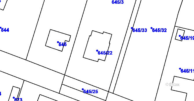 Parcela st. 645/22 v KÚ Řevnice, Katastrální mapa
