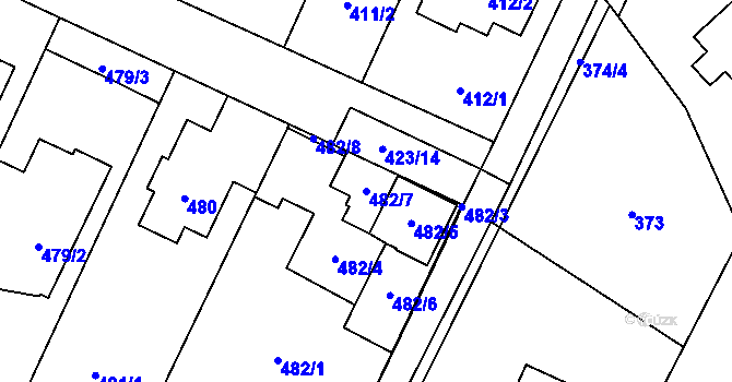 Parcela st. 482/7 v KÚ Řevnice, Katastrální mapa