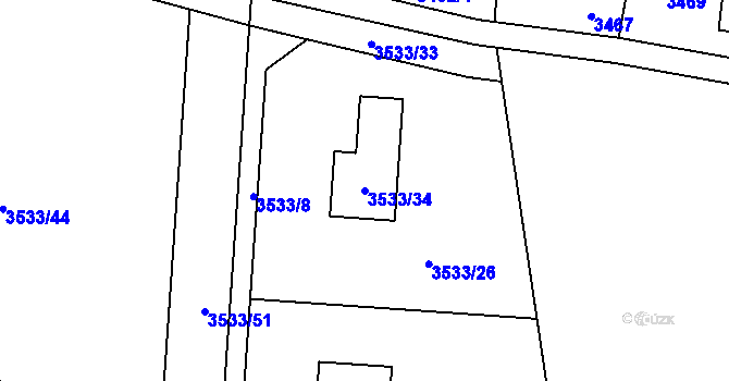 Parcela st. 3533/34 v KÚ Řevnice, Katastrální mapa