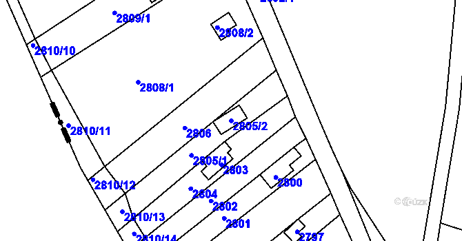 Parcela st. 2805/2 v KÚ Řevnice, Katastrální mapa