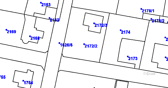 Parcela st. 2172/2 v KÚ Řevnice, Katastrální mapa