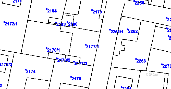 Parcela st. 2177/1 v KÚ Řevnice, Katastrální mapa