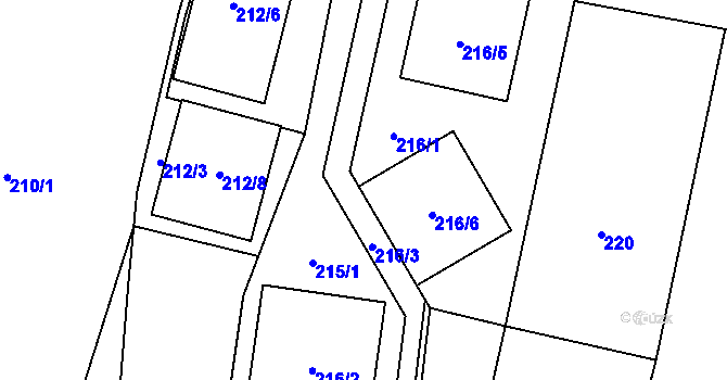 Parcela st. 216/7 v KÚ Řevnice, Katastrální mapa