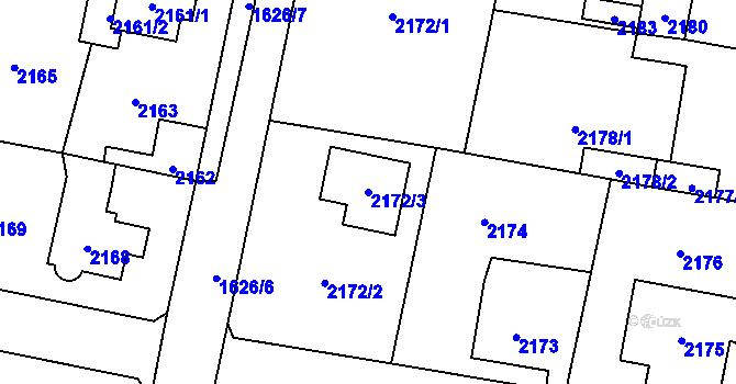 Parcela st. 2172/3 v KÚ Řevnice, Katastrální mapa