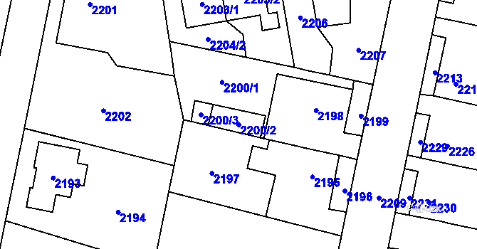 Parcela st. 2200/2 v KÚ Řevnice, Katastrální mapa