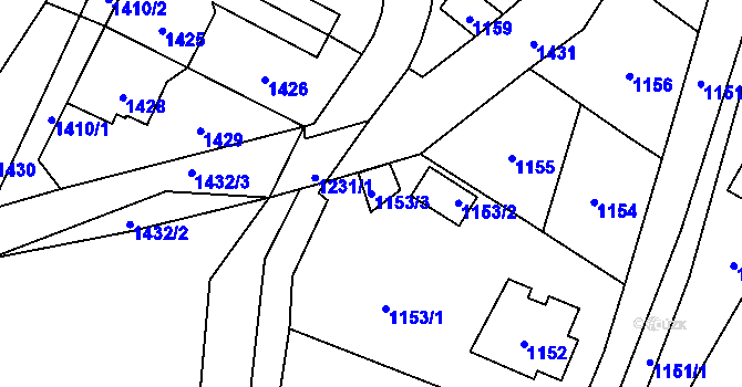 Parcela st. 1153/3 v KÚ Řevnice, Katastrální mapa