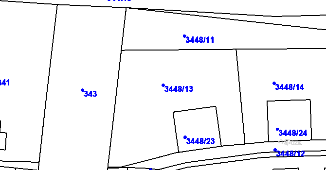 Parcela st. 3448/13 v KÚ Řevnice, Katastrální mapa