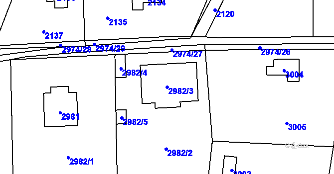 Parcela st. 2982/3 v KÚ Řevnice, Katastrální mapa