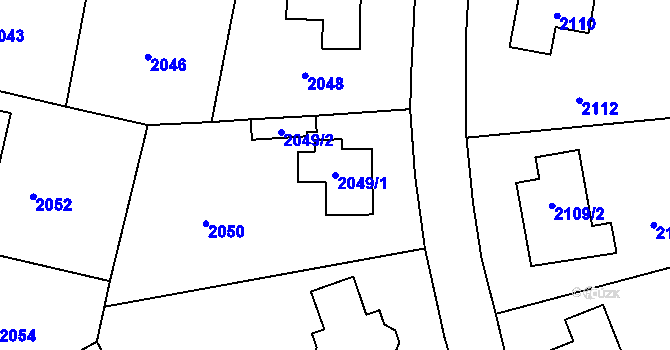 Parcela st. 2049/1 v KÚ Řevnice, Katastrální mapa
