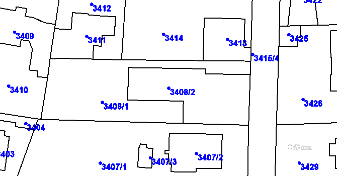 Parcela st. 3408/2 v KÚ Řevnice, Katastrální mapa