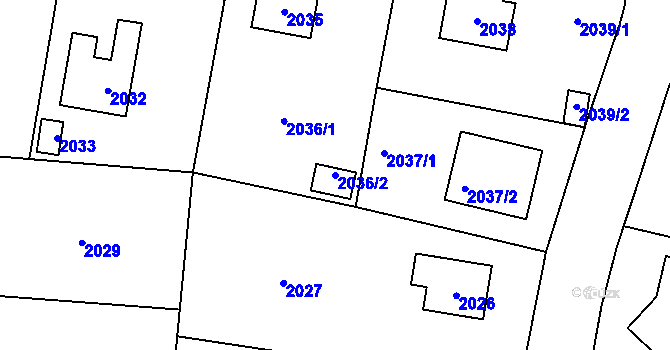 Parcela st. 2036/2 v KÚ Řevnice, Katastrální mapa