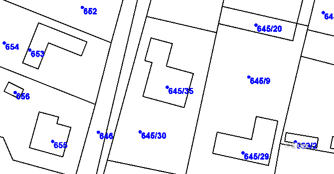 Parcela st. 645/35 v KÚ Řevnice, Katastrální mapa