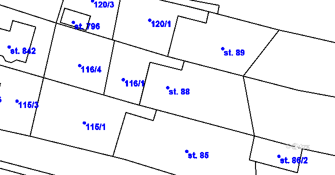 Parcela st. 88 v KÚ Řevničov, Katastrální mapa