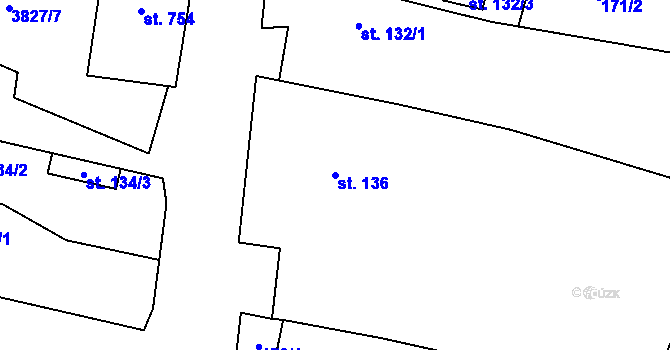 Parcela st. 136 v KÚ Řevničov, Katastrální mapa