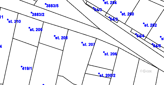 Parcela st. 207 v KÚ Řevničov, Katastrální mapa